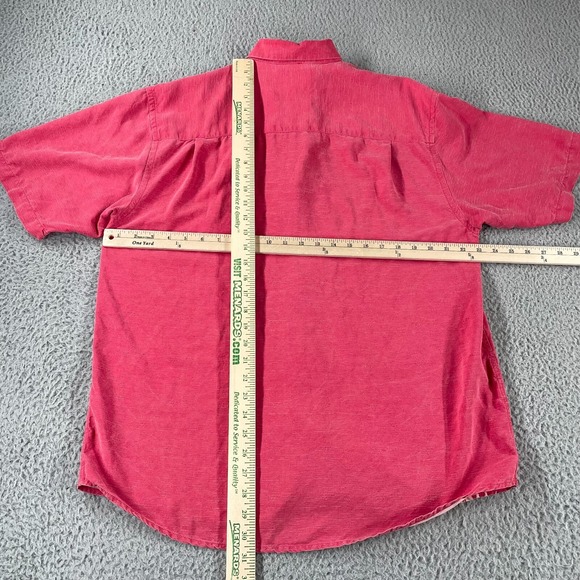 Tommy Bahama Silk Button Up Shirt Short Sleeve Hawaiian Adult Pink Palm Trees L - Picture 8 of 9